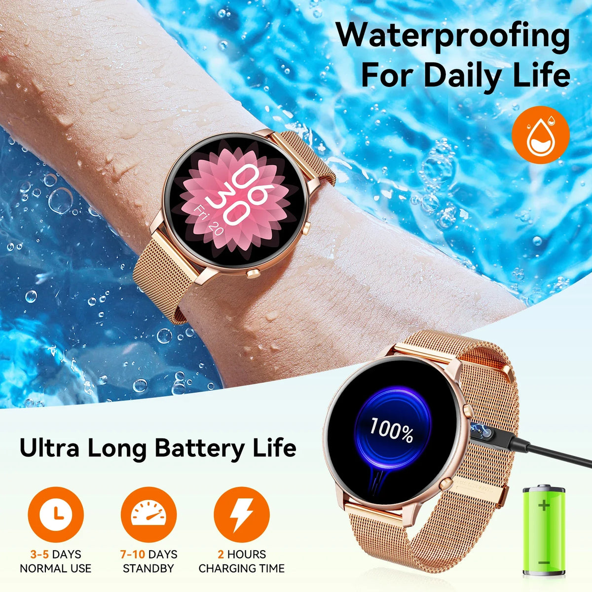 Women Bluetooth Call Smart Watch IP67 Waterproof Fitness Tracker