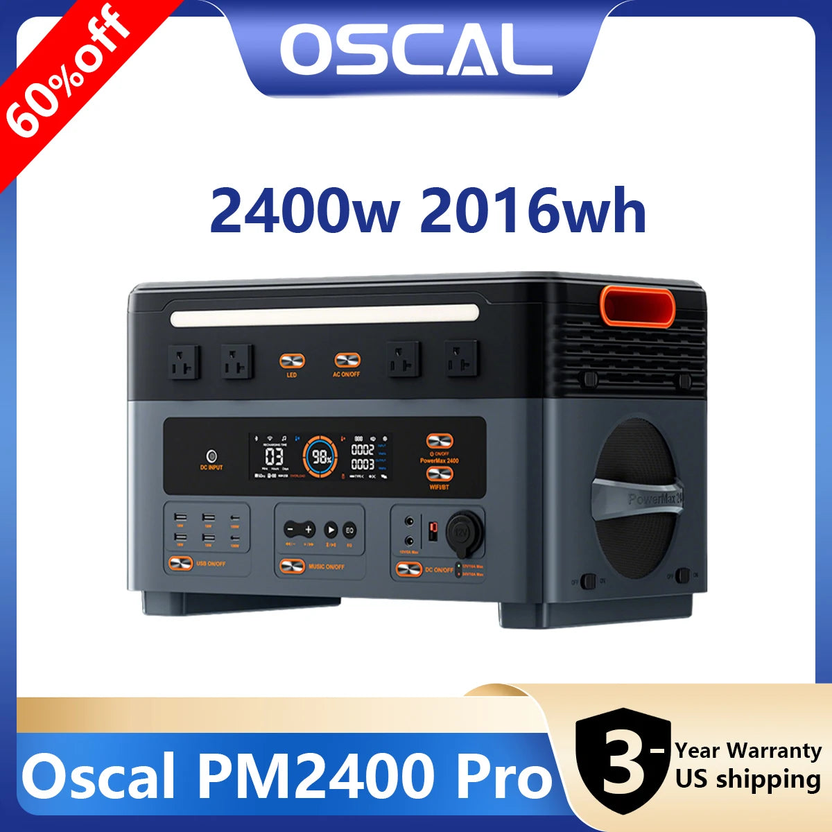 Oscal 2048Wh LiFePO4 Portable Power Station 2400W Solar Generator