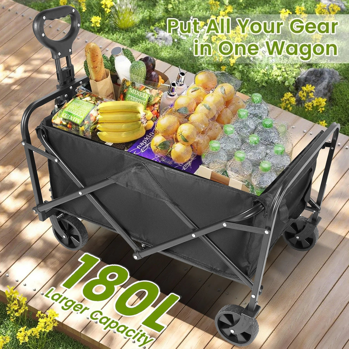 Portable Foldable Steel Utility Wagon Cart With All Terrain Wheels
