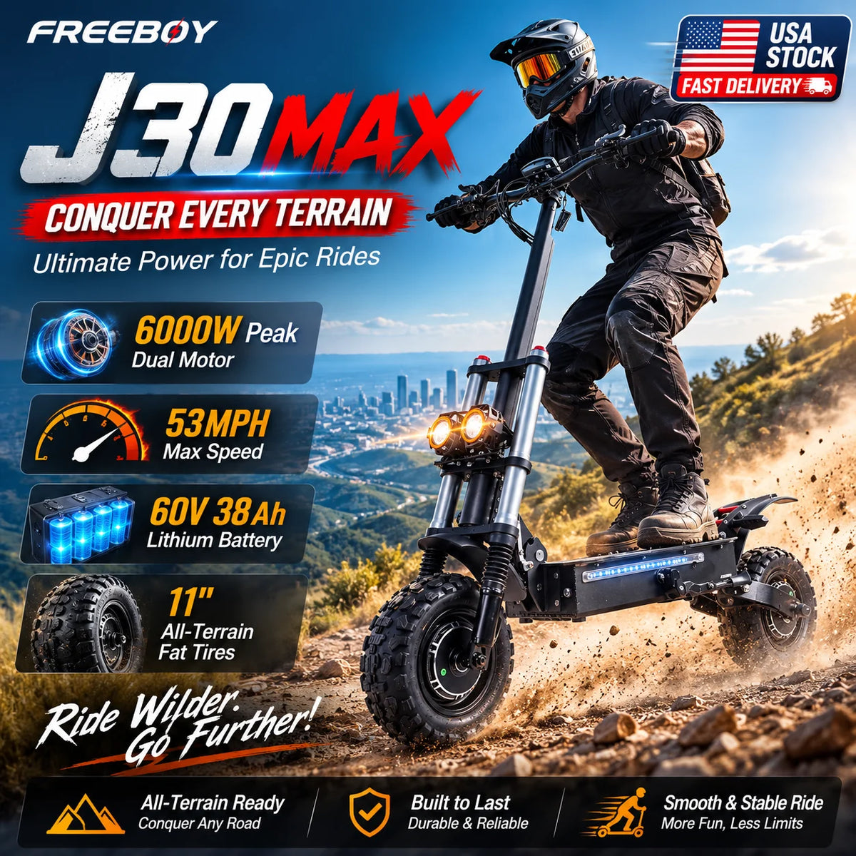 Freeboy J30MAX Dual Motor Adult Foldable Electric Scooter