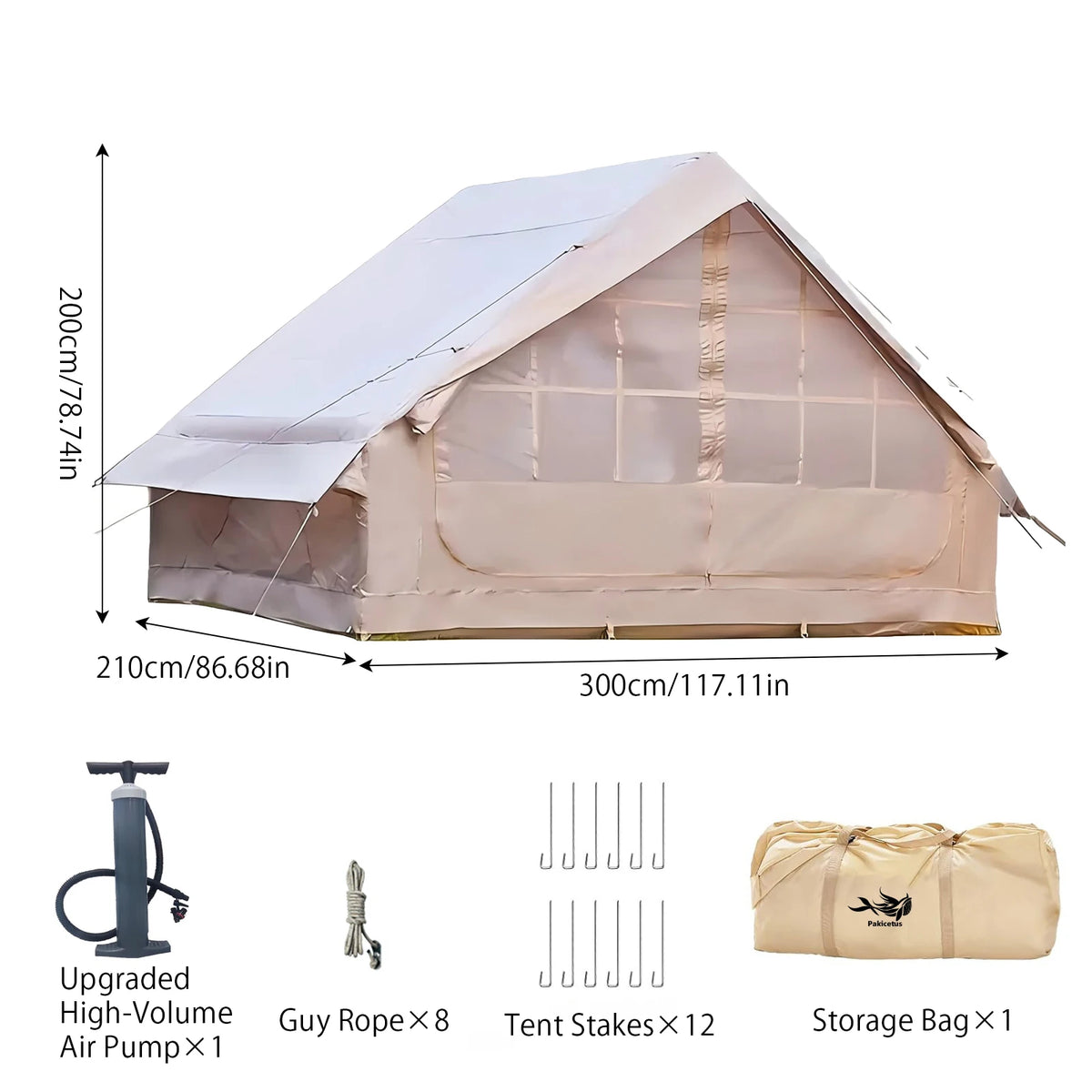 Pakicetus Inflatable Camping Tent With Skylight Quick Setup Air Pump Included