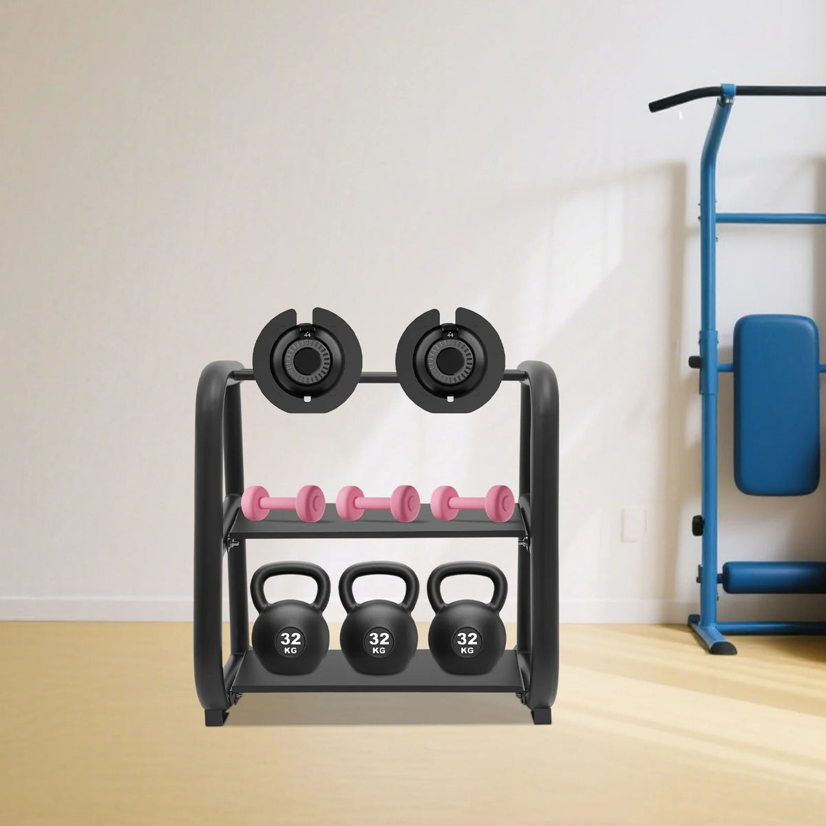 Sturdy Three Tier Steel Dumbbell Rack For Home Gym Storage