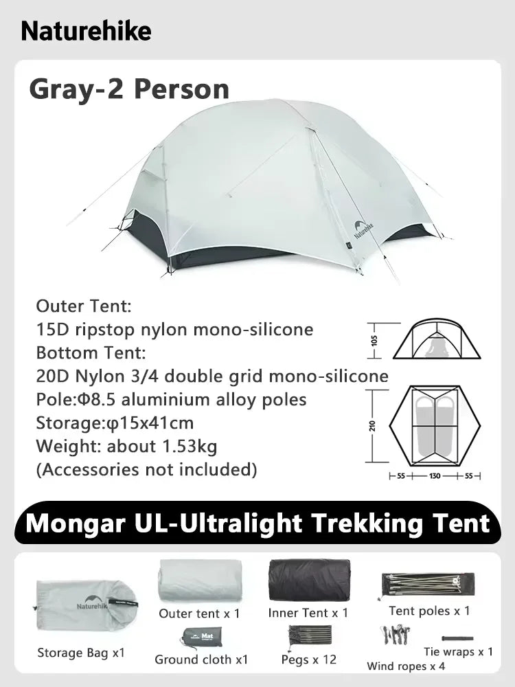 Naturehike Mongar UL Ultralight Backpacking Tent Waterproof 15D Nylon