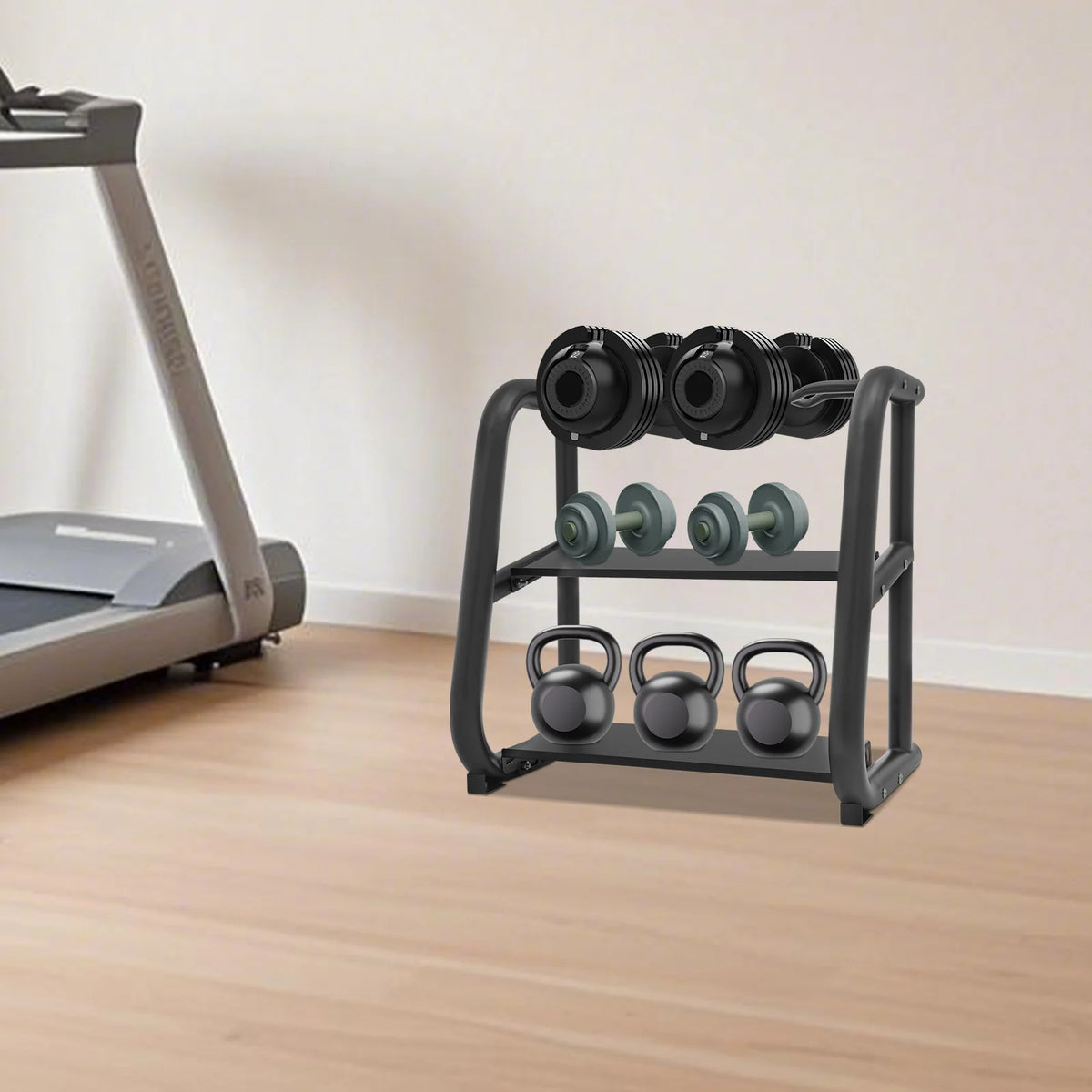 Sturdy Three Tier Steel Dumbbell Rack For Home Gym Storage